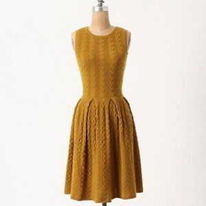 Anthropologie Cable Knit Sweater Dress in Mustard